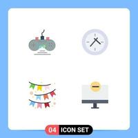 Mobile Interface Flat Icon Set of 4 Pictograms of controller party game pad clock computers Editable Vector Design Elements