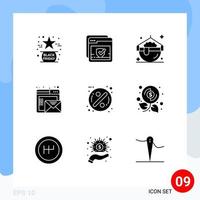 Set of 9 Commercial Solid Glyphs pack for sale mail web email pot Editable Vector Design Elements