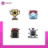 4 Universal Filledline Flat Colors Set for Web and Mobile Applications achievement fire prize email house Editable Vector Design Elements