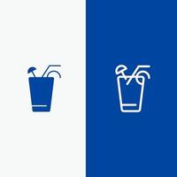 jugo bebida comida línea de primavera y glifo icono sólido línea de bandera azul y glifo icono sólido bandera azul vector