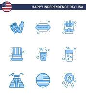 9 iconos creativos de estados unidos signos de independencia modernos y símbolos del 4 de julio de presidentes de botellas de comida de soda cola elementos de diseño vectorial editables del día de estados unidos vector