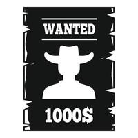 Western wanted paper icon, simple style vector