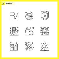 9 Icon Set Simple Line Symbols Outline Sign on White Background for Website Design Mobile Applications and Print Media Creative Black Icon vector background