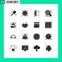 16 iconos creativos, signos y símbolos modernos de impresión de productos, cuadro de impresión, búsqueda de elementos de diseño vectorial editables vector