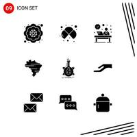 Pack of 9 Modern Solid Glyphs Signs and Symbols for Web Print Media such as laboratory country desk map reception Editable Vector Design Elements