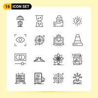 16 iconos creativos para el diseño moderno de sitios web y aplicaciones móviles receptivas 16 signos de símbolos de contorno sobre fondo blanco paquete de 16 iconos fondo de vector de icono negro creativo