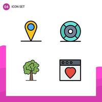 Set of 4 Commercial Filledline Flat Colors pack for location plant basic ui app Editable Vector Design Elements