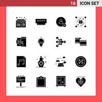 16 Icon Pack Solid Style Glyph Symbols on White Background Simple Signs for general designing Creative Black Icon vector background