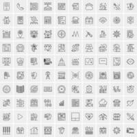 paquete de 100 iconos de líneas universales para móviles y web vector