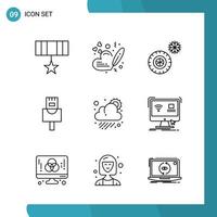 Vector Pack of 9 Outline Symbols Line Style Icon Set on White Background for Web and Mobile Creative Black Icon vector background