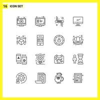 User Interface Pack of 16 Basic Outlines of imac monitor screen computer army Editable Vector Design Elements