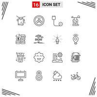 Stock Vector Icon Pack of 16 Line Signs and Symbols for coins mindfulness devices mind concentration Editable Vector Design Elements