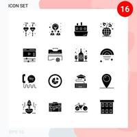 Universal Icon Symbols Group of 16 Modern Solid Glyphs of page plant car environment earth day Editable Vector Design Elements