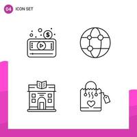 Outline Icon set Pack of 4 Line Icons isolated on White Background for responsive Website Design Print and Mobile Applications vector