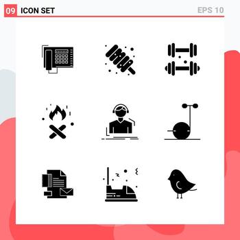 Collection of 9 Vector Icons in solid style Modern Glyph Symbols for Web and Mobile Solid Icon Sign Isolated on White Background 9 Icons