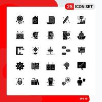 Modern Set of 25 Solid Glyphs Pictograph of prize winner file cup school supplies Editable Vector Design Elements