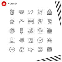 User Interface Pack of 25 Basic Lines of learning school social library heart Editable Vector Design Elements