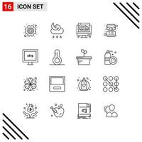 Set of 16 Modern UI Icons Symbols Signs for science display computer aspect ratio sharpener Editable Vector Design Elements