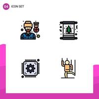 Pack of 4 Modern Filledline Flat Colors Signs and Symbols for Web Print Media such as driver chip man invitation development Editable Vector Design Elements