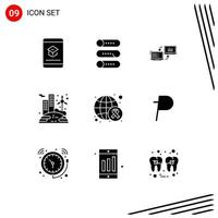 Set of 9 Commercial Solid Glyphs pack for solar energy on off information connection Editable Vector Design Elements