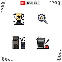 Pictogram Set of 4 Simple Filledline Flat Colors of award relax pan griddle coffee Editable Vector Design Elements