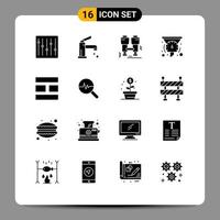 Universal Icon Symbols Group of 16 Modern Solid Glyphs of performance dashboard shower filters find Editable Vector Design Elements