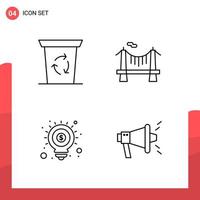 Pack of 4 Universal Outline Icons for Print Media on White Background Creative Black Icon vector background