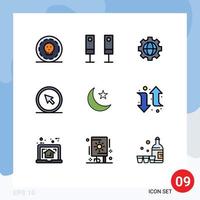 Universal Icon Symbols Group of 9 Modern Filledline Flat Colors of night pointer gear point cursor Editable Vector Design Elements