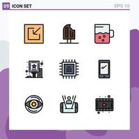 Pictogram Set of 9 Simple Filledline Flat Colors of cpu chip cup board advertising Editable Vector Design Elements
