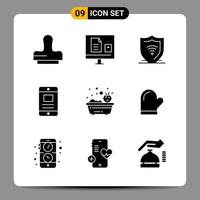 9 Black Icon Pack Glyph Symbols Signs for Responsive designs on white background 9 Icons Set Creative Black Icon vector background