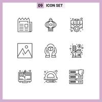 9 User Interface Outline Pack of modern Signs and Symbols of interior frame chinese decor setting Editable Vector Design Elements