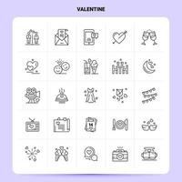 OutLine 25 Valentine Icon set Vector Line Style Design Black Icons Set Linear pictogram pack Web and Mobile Business ideas design Vector Illustration