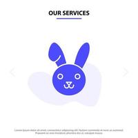 Our Services Bunny Easter Rabbit Solid Glyph Icon Web card Template vector