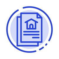 archivo documento casa línea punteada azul icono de línea vector