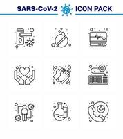 9 Line Coronavirus Covid19 Icon pack such as medical health care emergency heart care viral coronavirus 2019nov disease Vector Design Elements