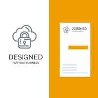 Cloud Network Lock Locked Grey Logo Design and Business Card Template vector