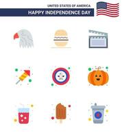 paquete de iconos de vector de stock de día americano 9 signos y símbolos de línea para el día del pájaro festival americano trabajo de fuego elementos de diseño de vector de día de estados unidos editables