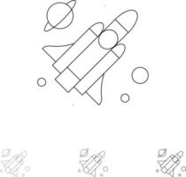 conjunto de iconos de línea negra audaz y delgada de ciencia de misiles voladores vector