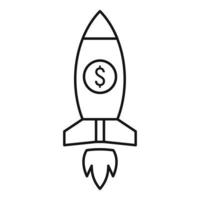 icono de cohete de financiación colectiva, estilo de contorno vector