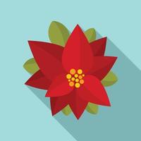 Xmas poinsettia icon, flat style vector