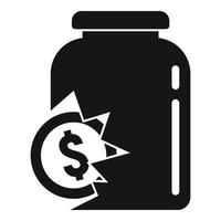 Cracked money jar icon, simple style vector