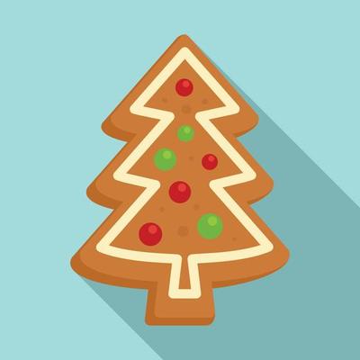 Gingerbread xmas tree icon, flat style