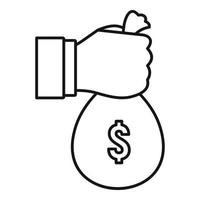 Hand money bag icon, outline style vector