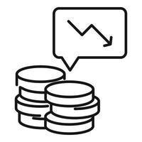 Bankrupt coin stack icon, outline style vector