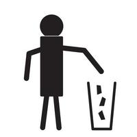 Garbage element silhouette of a man throwing garbage into the basket on a white background. Eps10 Vector Illustration