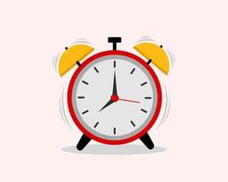 Red alarm clock wake up time isolated on blue background in flat style illustration vector