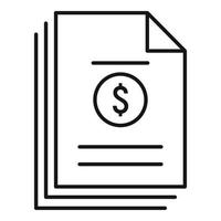 icono de documentos comerciales de dinero, estilo de contorno vector