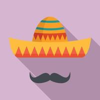 Sombrero and mustache icon, flat style vector