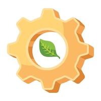 Leaf and cogwheel, concept of eco process 2d icon vector