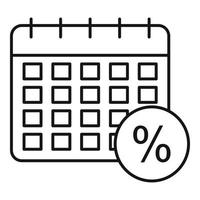 Calendar tax percent icon, outline style vector